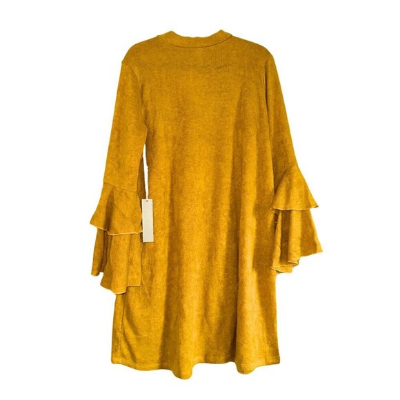 Mustard Yellow Bell Sleeve Knee Length Dress Keyhole Sweater Dress 2xl 3xl - Picture 3 of 11